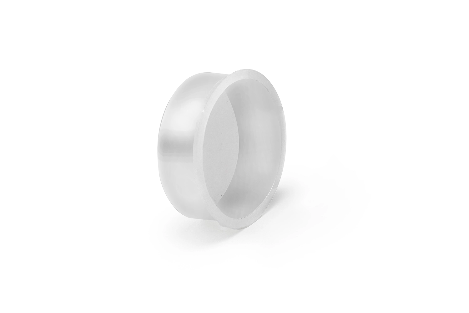 An opaque transparent thread protection cap placed on a neutral background.