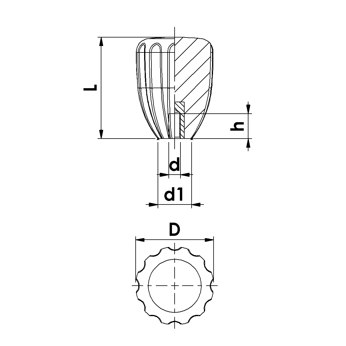 PLA8020_8 Descriptive diagram of the measurements considered for the oval handwheel.